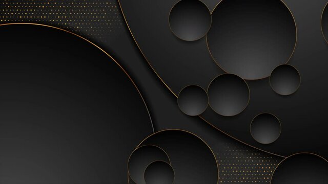 Luxury glitter geometric abstract motion background with black golden circles and dots. Seamless looping. Video animation Ultra HD 4K 3840x2160