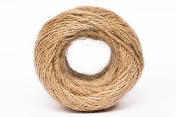 Skein of jute twine isolated on white background.