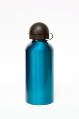 Blue thermos travel tumbler isolated on white background.