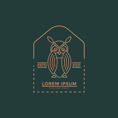 Premium Owl Abstract Vector Sign, Symbol or Logo Template. Golden Owl Silhouette with Retro Typography. Creative Bird Emblem. Owl line art. Vintage logo for use anywhere.