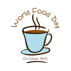 world food day celebration lettering with coffee cup flat style