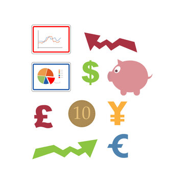 Set of multicolored icons about business and money. EPS 10 vector illustration