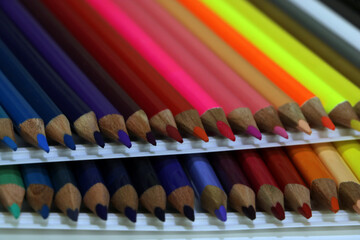 View of a set of colored pencils for drawing.