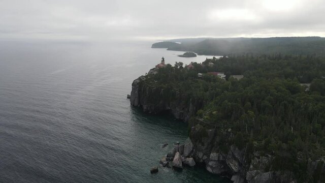 Split rock light house during a foggy afternoon