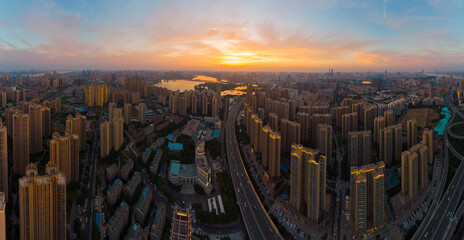 Fototapeta premium Wuhan city sunset and night aerial photography scenery in summer
