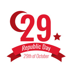 cumhuriyet bayrami celebration day with 29 number and crescent moon flat style