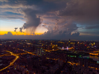 Fototapeta na wymiar Wuhan city sunset and night aerial photography scenery in summer