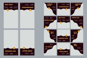 Coffe shop social media post and story template