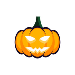 Scary Carved pumpkin. Jack O lantern. Happy halloween concept. Spooky frightening pumpkin. Isolated pumpkin with evil face. Curving orange pumpkin. White background. Vector illustration, flat,clip art