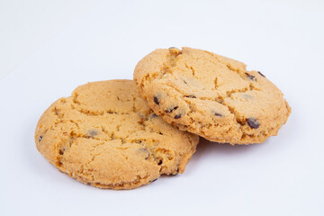 Homemade Chocolate Chip Cookie on white, overhead