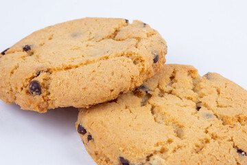 Homemade Chocolate Chip Cookie on white, overhead