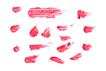 Red lipstick smear isolated on the white background.