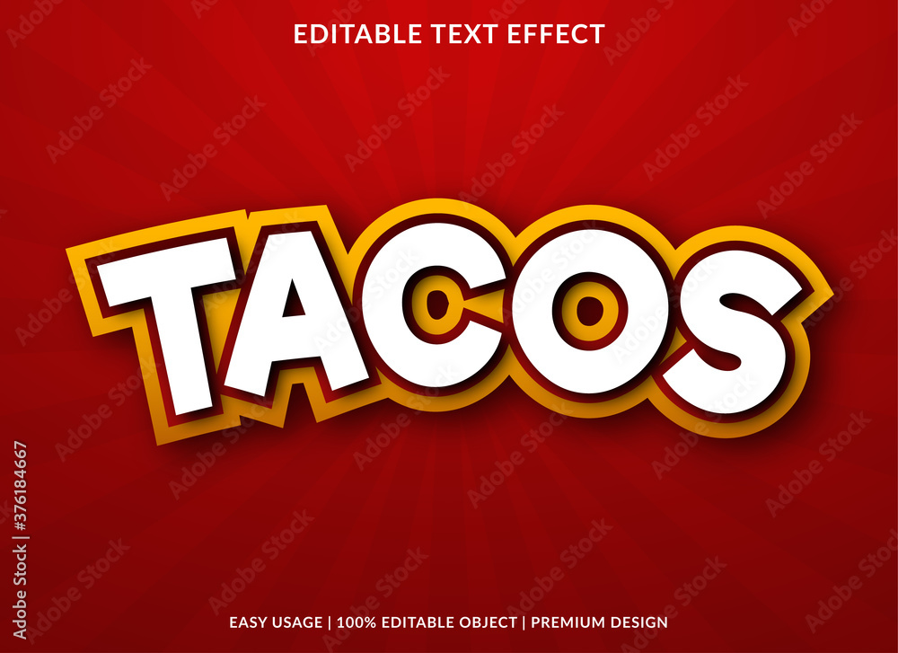Fototapete tacos text effect template design with bold font style and cartoon concept use for brand and busines