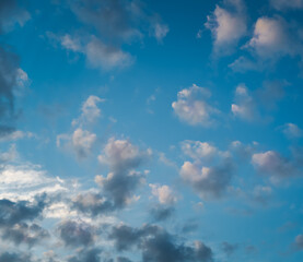 Blue sky with clouds before sunset, abstract natural background