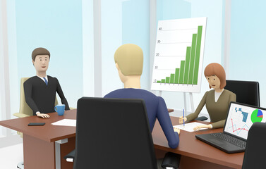 Working meeting in the boss office. 3d illustration