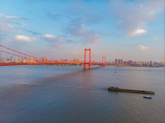 Wuhan city skyline aerial photography in summer