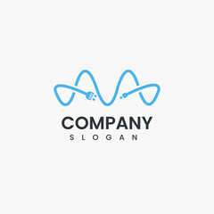 M letter logo in a circle with plug adapter cable. Impossible one line style. Perfect wire icon for technology labels, charge posters, electric company, etc.