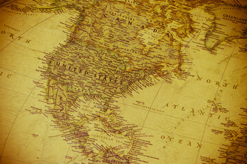 Vintage map of North America. Top view