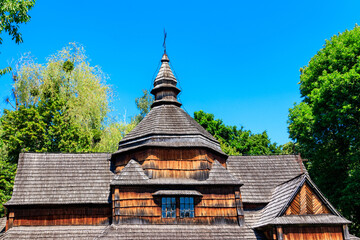 Ancient wooden orthodox church of St. Nicolas in Pyrohiv (Pirogovo) village near Kiev, Ukraine