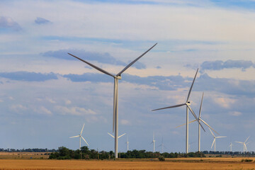 Wind turbines in a field. Renewable energy