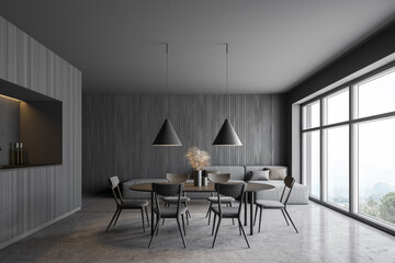 Dark wooden living room with table