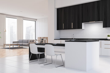 White and black kitchen corner with bar