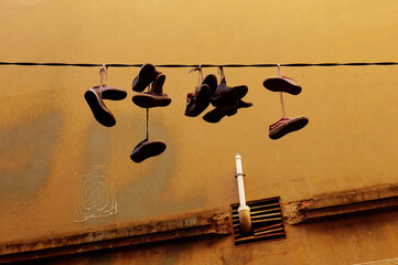Shoes hanging from power lines in Melbourne Australia