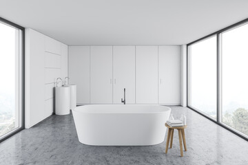 Naklejka na ściany i meble Panoramic white bathroom interior design