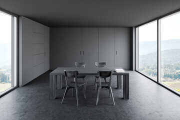 Gray dining room with gray table
