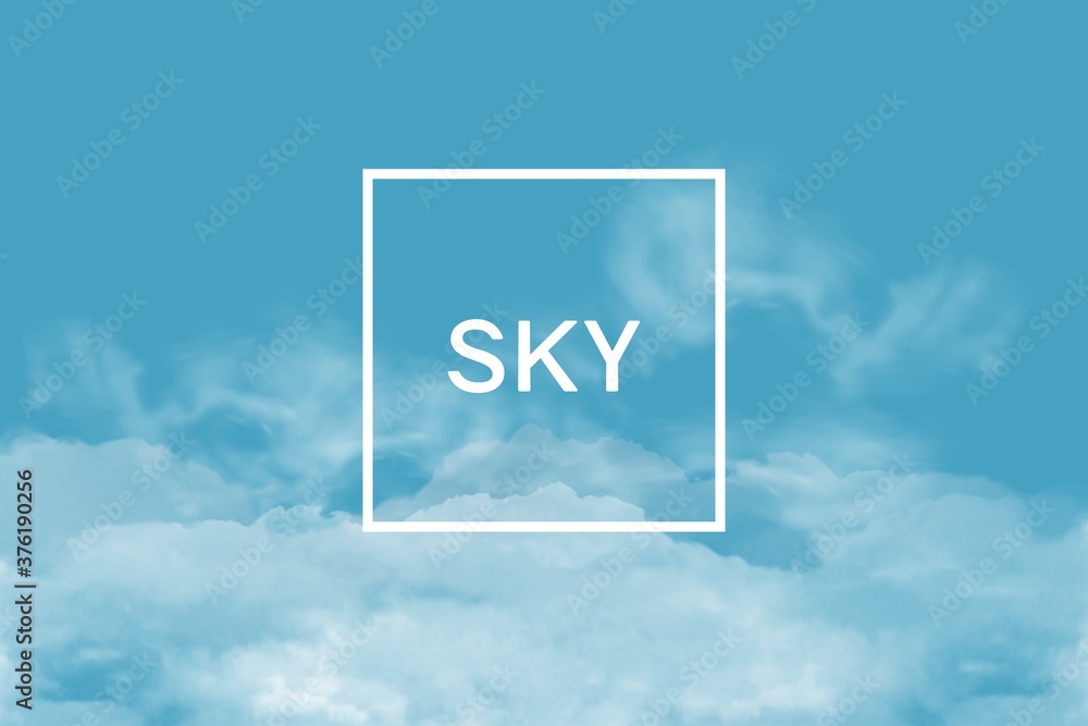 Wall mural poster with clouds and frame for text. horizontal banner with sky background.