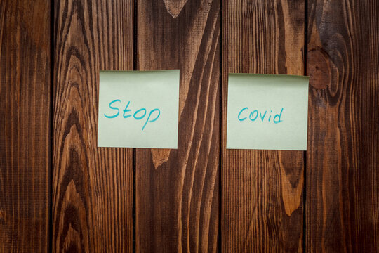 two streakers with the words stop covid. bulletin board, web site page. protection health concept.