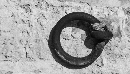 Steel ring for mooring on the waterfront of the River Seine in Paris.