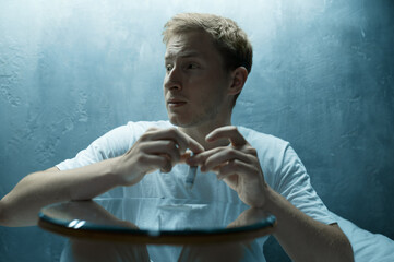 Psycho man takes drugs, insomnia, psychedelic