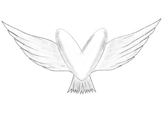 an illustration of a heart symbol that has wings and a tail