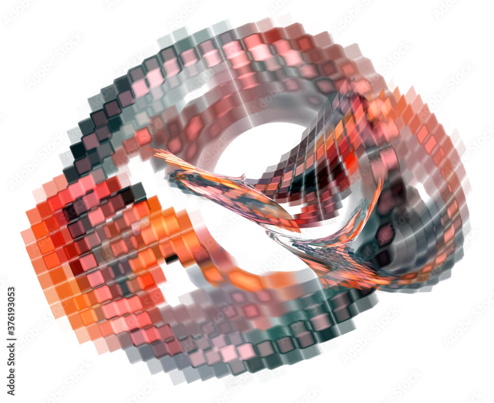 Poster orange and black cells are arranged in parallel rows around and next to the circle in perspective on