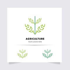 flat emblem logo design for Agriculture with the concept of green leaves vector. Green nature logo used for agricultural systems, farmers, and plantation products. logo template.