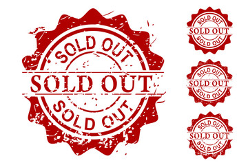 Simple Vector 4 style Vector Scratch Red Circle Rubber Stamp, Sold Out, isolated on white