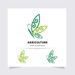 flat emblem logo design for Agriculture with the concept of green leaves vector. Green nature logo used for agricultural systems, farmers, and plantation products. logo template.