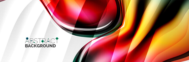 Vector abstract background, flowing liquid style bubble with metallic, color quicksilver chrome texture and color glow effects