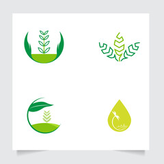 set collecrion flat emblem logo design for Agriculture with the concept of green leaves vector. Green nature logo used for agricultural systems, farmers, and plantation products. logo template.