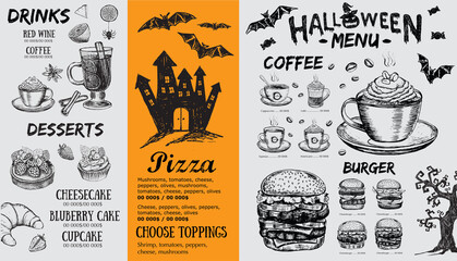 Fototapeta na wymiar Halloween menu. Restaurant cafe menu, template design. Food flyer.