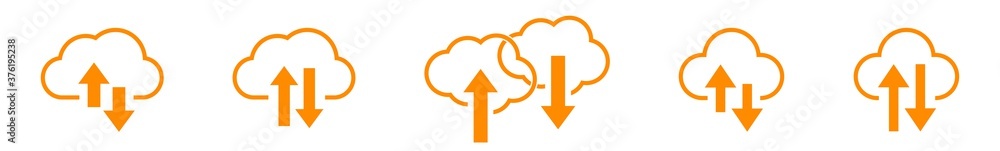 Poster cloud upload download icon orange | clouds arrow up down illustration | computing storage symbol | s