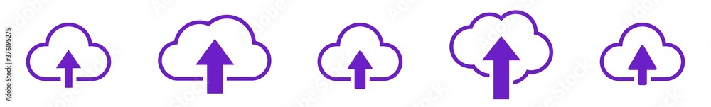 Poster cloud upload icon purple | clouds arrow up illustration | computing storage symbol | server data int