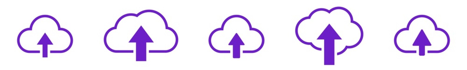 Cloud Upload Icon Purple | Clouds Arrow Up Illustration | Computing Storage Symbol |  Server Data Internet Logo | IT Service Sign | Isolated | Variations