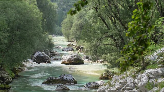 White water river Soca in slovenian Alps.