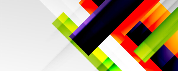 Geometric abstract backgrounds with shadow lines, modern forms, rectangles, squares and fluid gradients. Bright colorful stripes cool backdrops