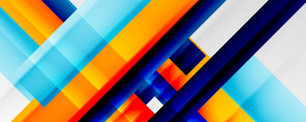Geometric abstract backgrounds with shadow lines, modern forms, rectangles, squares and fluid gradients. Bright colorful stripes cool backdrops