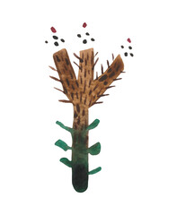 Watercolor dried flowers in the style of primitivism. Decorative autumn flower for a variety of stylish design compositions. Create your own print pattern.