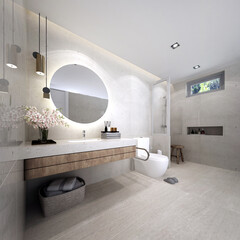 Modern cozy bathroom and toilet mock up interior design and marble wall background