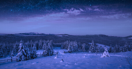 Frozen night in carpathian mountains